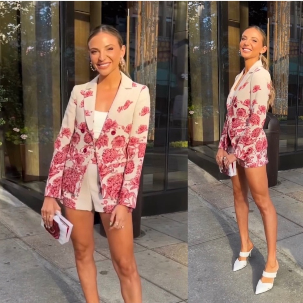 Alice + Olivia Mya Blazer & Donald Shorts Floral Jacquard Set Blazer 0, Shorts 4